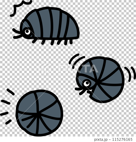A deformed illustration of a pillbug curled up 115276165