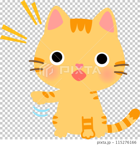 A cat meowing with its front legs raised 115276166