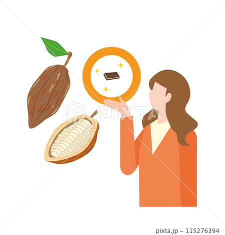 カカオの実とチョコレートと女性 115276394