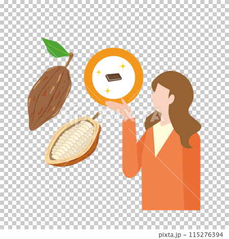 カカオの実とチョコレートと女性 115276394