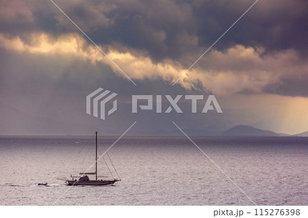 Sailing Boat in Corfu Waters, Greece 115276398