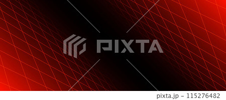 Red glowing neon wireframe background. Shining checkered diagonal grid planes in perspective. Retro futuristic depth wallpaper. Arcade game sci fi matrix surface backdrop for poster, banner. Vector 115276482