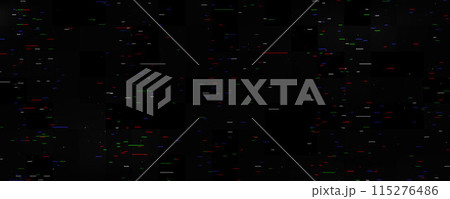 TV static noise texture template. Lost or bad signal concept. Rippled video tape background. Glitch vhs pixel snow noise wallpaper. Image distortion distressed backdrop effect. Vector illustration 115276486