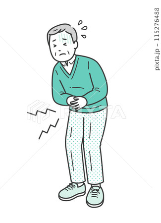 腹痛でお腹を押さえて苦しむ高齢男性のイラスト 腹痛でお腹を押さえて苦しむ高齢男性のイラスト 115276488