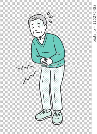 腹痛でお腹を押さえて苦しむ高齢男性のイラスト 腹痛でお腹を押さえて苦しむ高齢男性のイラスト 115276488