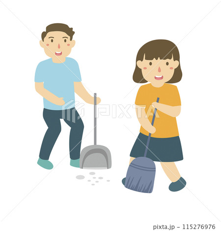 kids sweeping the floor illustration kids sweeping the floor illustration 115276976