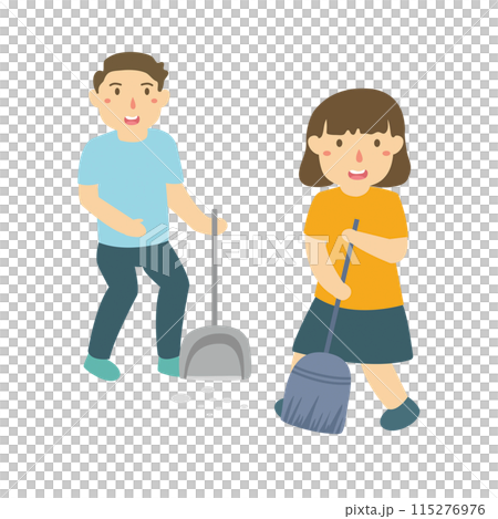 kids sweeping the floor illustration kids sweeping the floor illustration 115276976