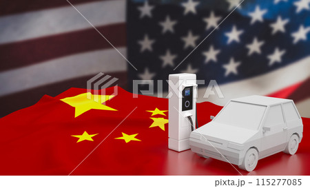 The Ev car on Usa and china flag for Business or technology concept 3d rendering. 115277085
