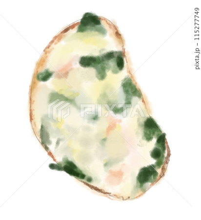 ほうれん草とお肉とチーズのオープンサンド手描きイラスト 115277749