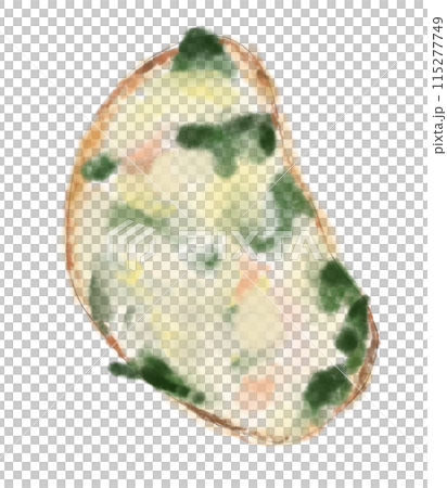 ほうれん草とお肉とチーズのオープンサンド手描きイラスト 115277749