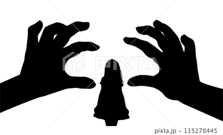 怖い両手と少女のシルエット_ワイド 115278445