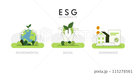 Sustainable of Green ecology and environment concept. ESG as environmental, social and governance concept. Flat Vector illustration. 115278561