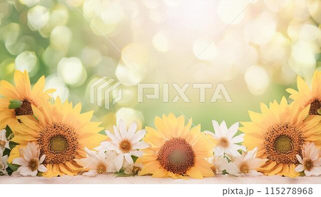 向日葵畑のキラキラ背景素材 115278968