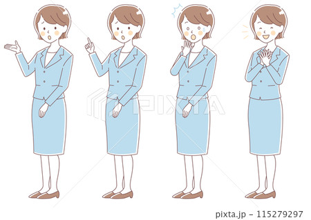 色々な表情とポーズのスーツの女性【困り顔・驚き・安心】 115279297