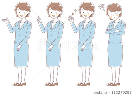 色々な表情とポーズのスーツの女性【笑顔・ok・悩む】 色々な表情とポーズのスーツの女性【笑顔・ok・悩む】 115279298