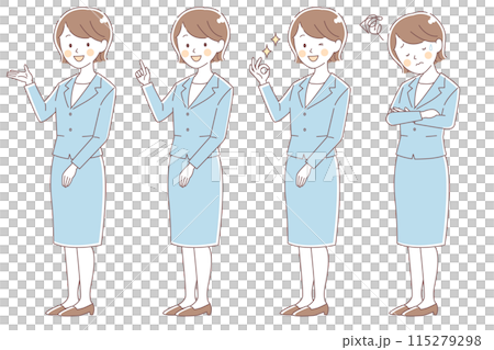 色々な表情とポーズのスーツの女性【笑顔・ok・悩む】 色々な表情とポーズのスーツの女性【笑顔・ok・悩む】 115279298