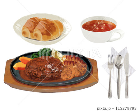 ミックスグリルセット(パン、スープ、カトラリー付き) ミックスグリルセット(パン、スープ、カトラリー付き) 115279795