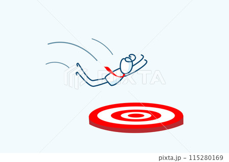 businessman stick figure character dive jump down to a aiming target to achieve his goal. career ambition to reach business goal. hand drawn style vector doodle illustration 115280169