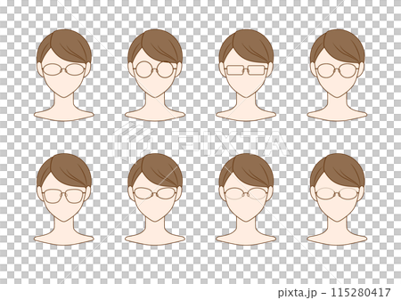 Vector illustration set of a woman wearing glasses Vector illustration set of a woman wearing glasses 115280417