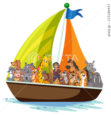 Animals Sailing Together on a Boat 115280457