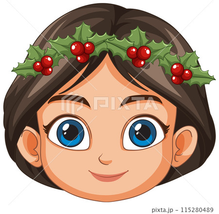 Festive Child with Holly Crown 115280489
