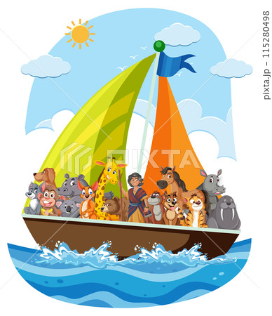 Animals Sailing on a Boat Animals Sailing on a Boat 115280498