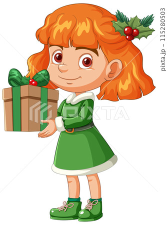 Girl Holding Christmas Gift Box Girl Holding Christmas Gift Box 115280503