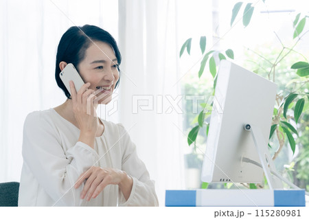 スマホで会話をするビジネスウーマン 115280981