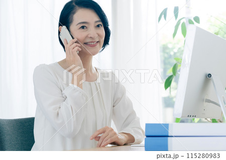 スマホで会話をするビジネスウーマン 115280983