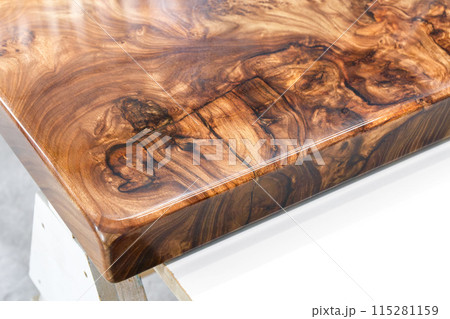 Live edge elm burl slab table top with central epoxy resin river Live edge elm burl slab table top with central epoxy resin river 115281159
