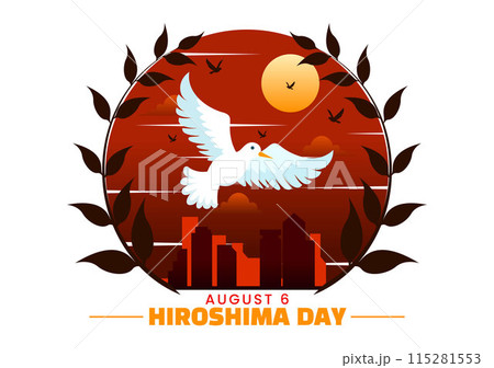 Hiroshima Day Vector Illustration for August 6th featuring a Peace Dove and a Nuclear Explosion Background in a Flat Style Cartoon Design Hiroshima Day Vector Illustration for August 6th featuring a Peace Dove and a Nuclear Explosion Background in a Flat Style Cartoon Design 115281553