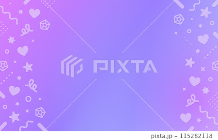 日の出前や日没を連想させる鮮やかな紫のグラデーションとファンシーなあしらいの背景素材。 115282118