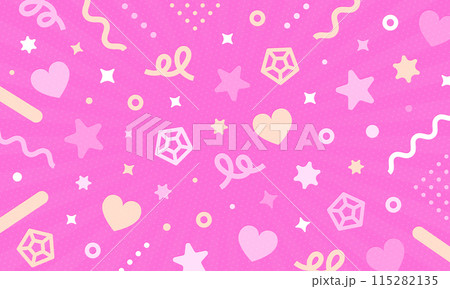 ポップでかわいいあしらい。賑やかで楽し気なピンクの背景素材。 ポップでかわいいあしらい。賑やかで楽し気なピンクの背景素材。 115282135