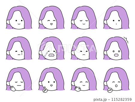 かわいい女性の表情・ポーズ12種類セットイラスト かわいい女性の表情・ポーズ12種類セットイラスト 115282359
