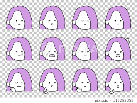 Set of 12 cute female facial expressions and poses 115282359