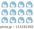 かわいい女性の表情・ポーズ12種類セットイラスト 115282360