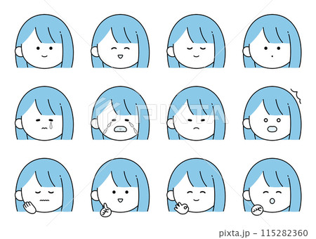 かわいい女性の表情・ポーズ12種類セットイラスト 115282360