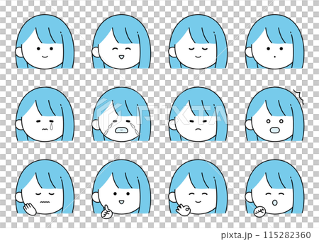 かわいい女性の表情・ポーズ12種類セットイラスト 115282360