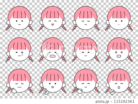 Set of 12 cute female facial expressions and poses 115282361