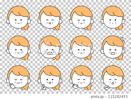 かわいい中年女性の表情・ポーズ12種類セットイラスト 115282453