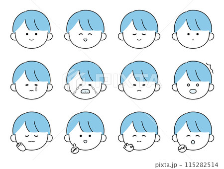 かわいい男性の表情・ポーズ12種類セットイラスト かわいい男性の表情・ポーズ12種類セットイラスト 115282514