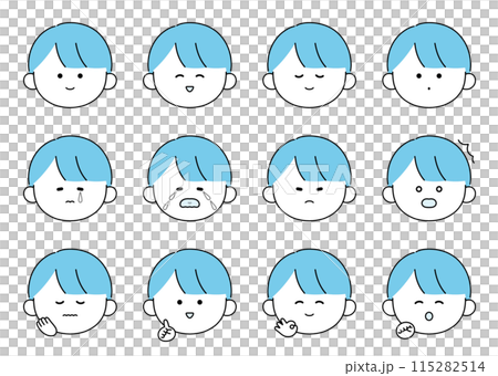 かわいい男性の表情・ポーズ12種類セットイラスト かわいい男性の表情・ポーズ12種類セットイラスト 115282514
