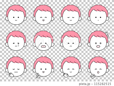 かわいい男性の表情・ポーズ12種類セットイラスト 115282515