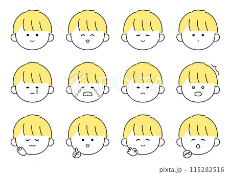 かわいい男性の表情・ポーズ12種類セットイラスト 115282516