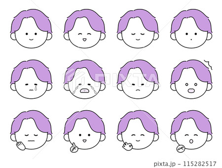 かわいい男性の表情・ポーズ12種類セットイラスト 115282517