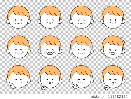 かわいい中年男性の表情・ポーズ12種類セットイラスト 115282552