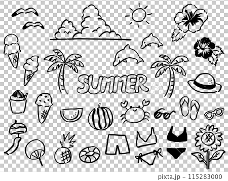 可愛的夏季單色線條畫圖示集 115283000