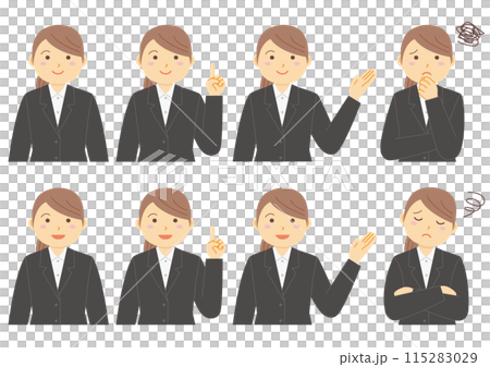 A set of illustrations of various poses of women in suits A set of illustrations of various poses of women in suits 115283029