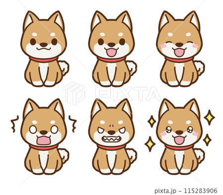正面を向いて座っている、柴犬のイラスト 115283906
