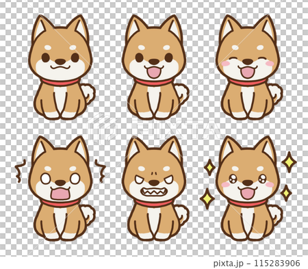 正面を向いて座っている、柴犬のイラスト 115283906